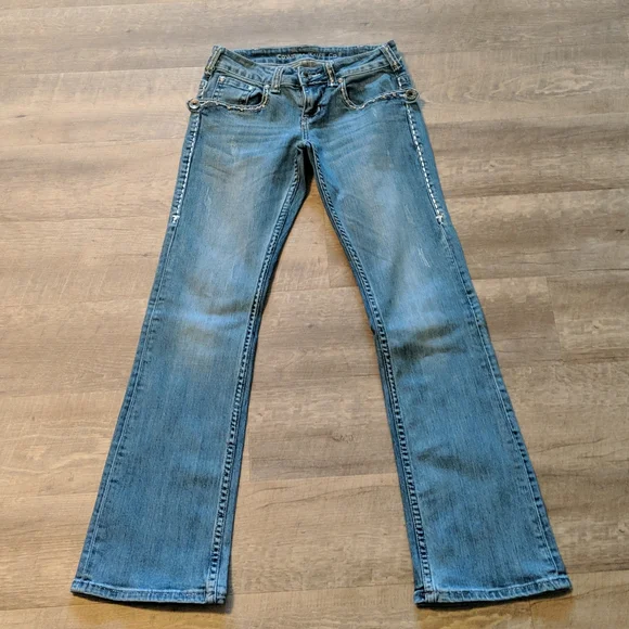 COWGIRL TUFF Sonora bootcut blingy Aztec embroidered blue jeans JS0N0R sz 24x33L - Picture 5 of 15